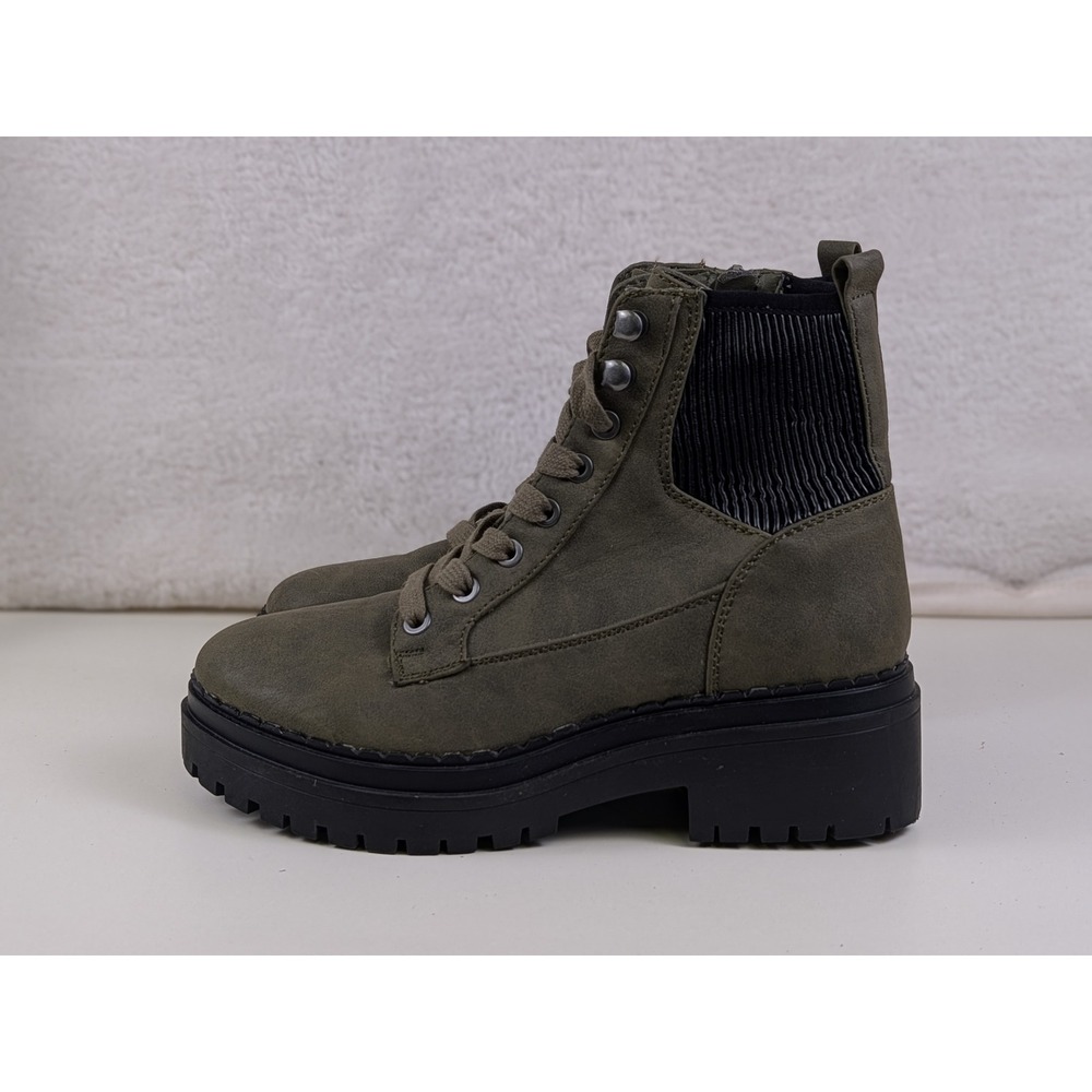 Indigo Rd Womens Olive Green Lace Up Side Zip Platform Lug Sole Combat Boots 6M